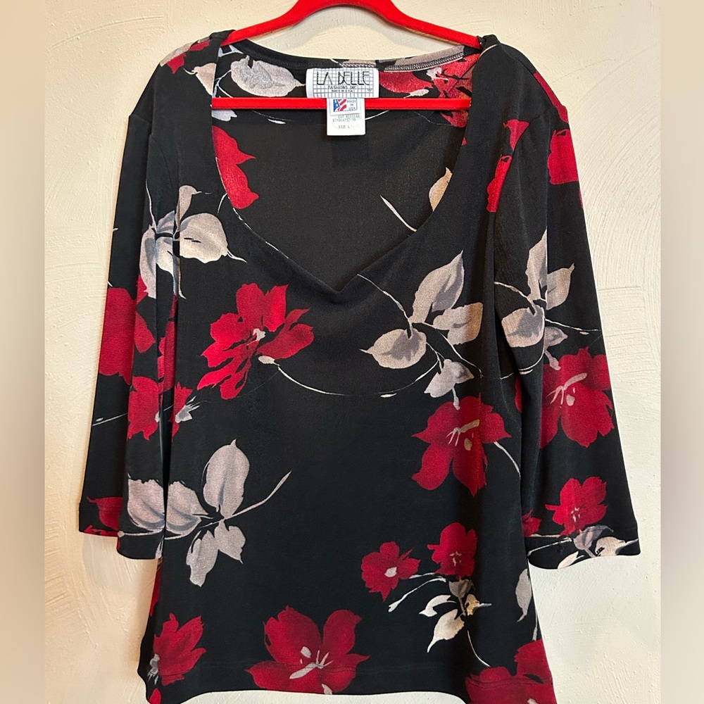 La Belle Black and Red Floral Blouse